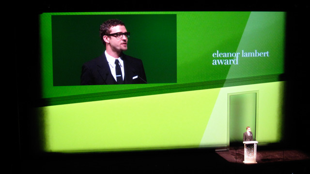 Justin Timberlake presenting the Eleanor Lambert award