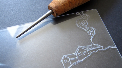 drypoint on plxiglas, etching needle