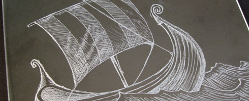 drypoint on plexiglas- lizzie's viking ship