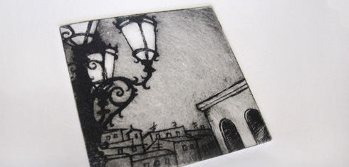 At the Palazzo Pitti, Florence, drypoint print