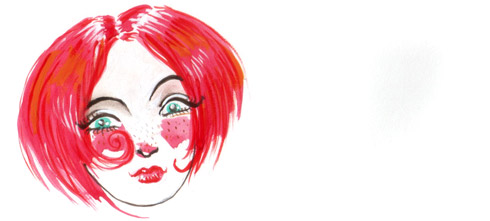 watercolor sketch of a red-haired girl