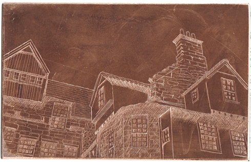 copper plate with hard ground and lines