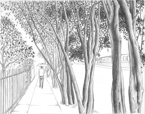 drawing (flipped horizontally) done on paper for soft ground etching