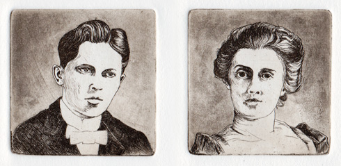 portrait line etchings with spit-bite aquatint