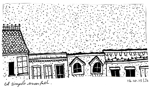 drawing of snow and buildings