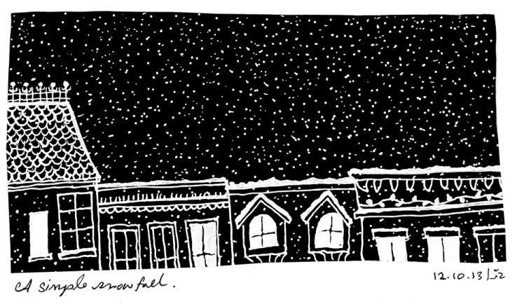 drawing of snow and buildings