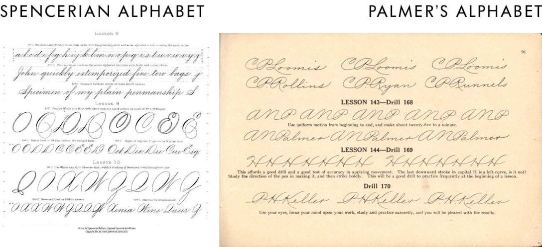 two styles of cursive writing
