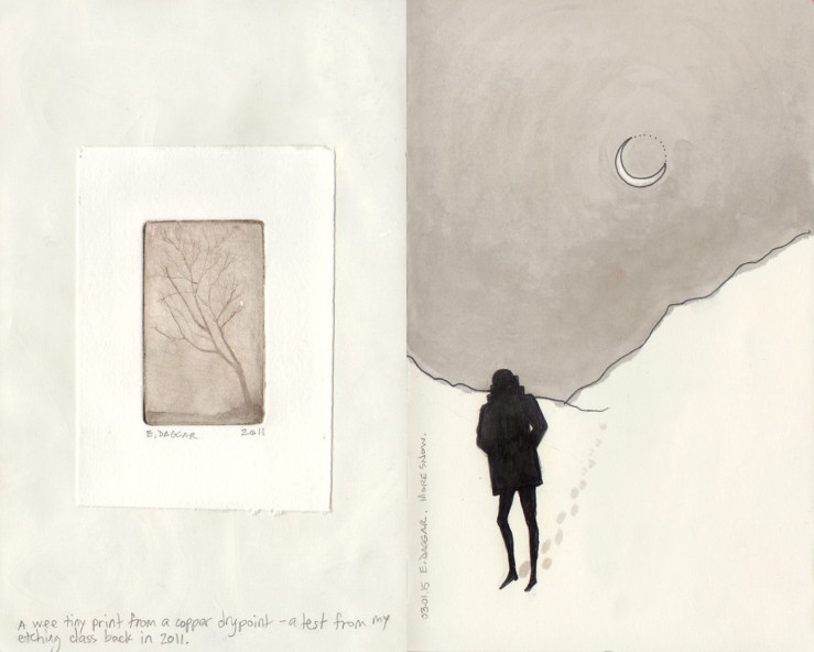 A tiny drypoint print and a sketch