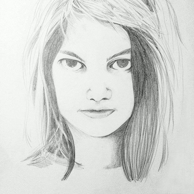 Continuing to fill in; darkening up. I sketch in the shapes of things lightly then add more and more graphite and pressure.