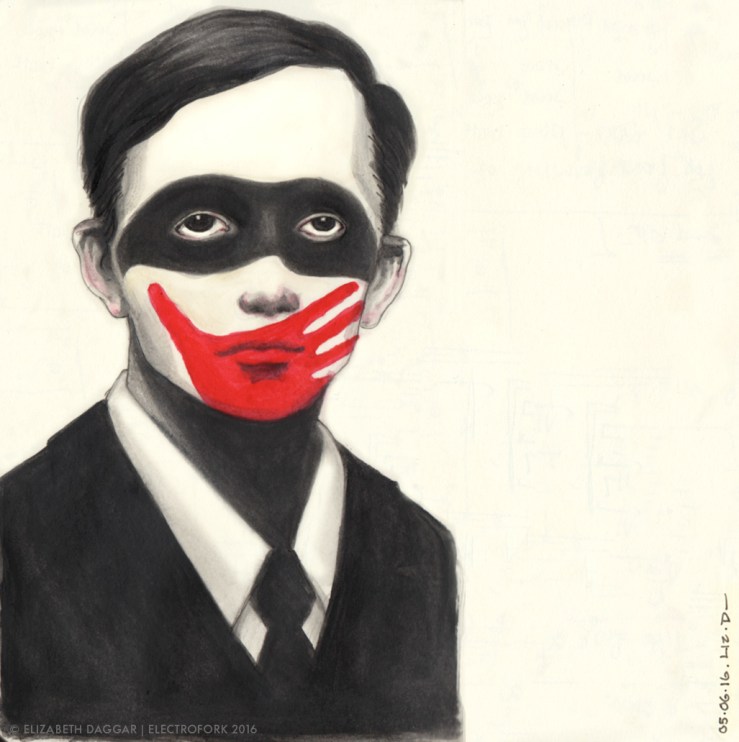 DON'T SEE. DON'T SPEAK. portrait with hand print