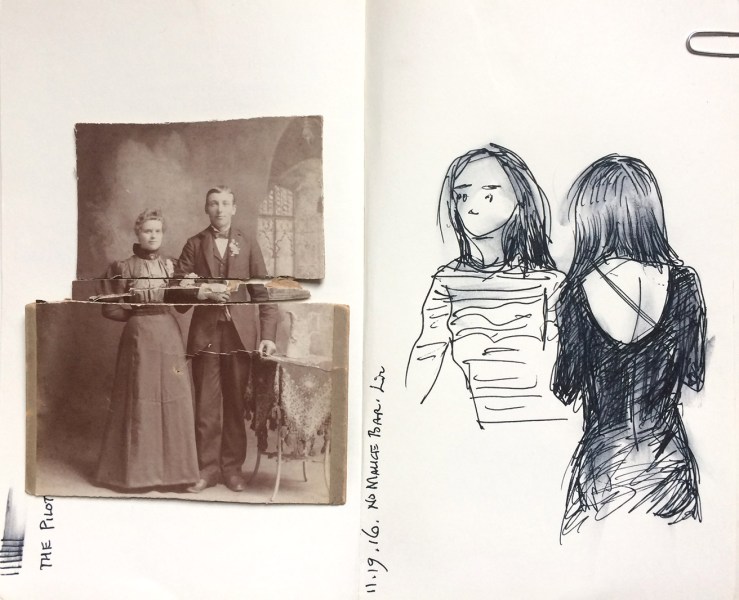 A cabinet card portrait in three parts, gift from Zac; and another bar drawing