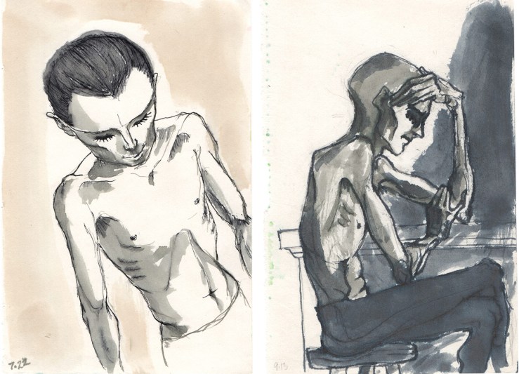 two sketched portraits