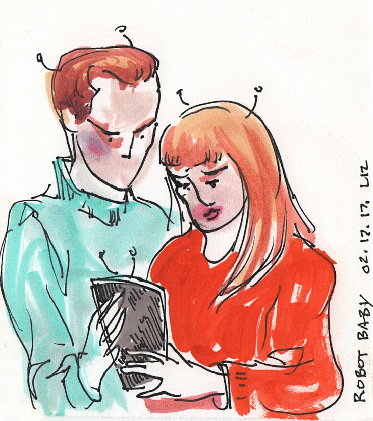 Watercolor: robot baby