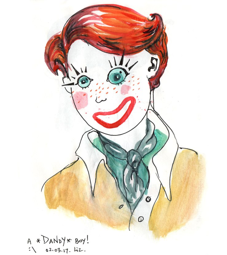 watercolor porttrait (clown-like)