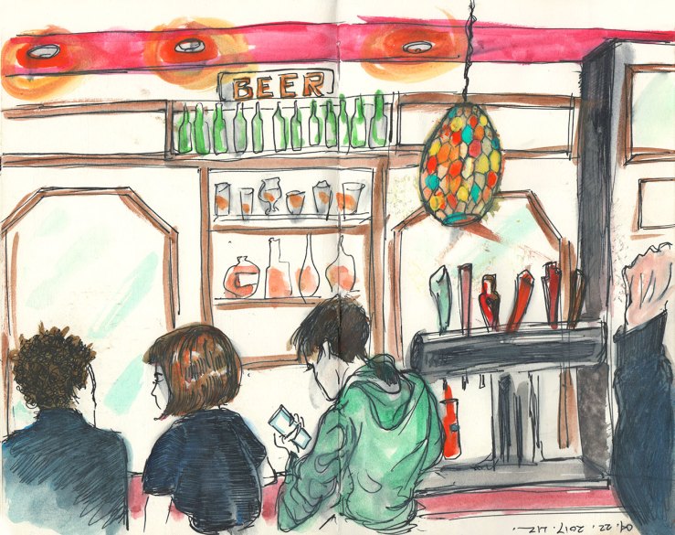 sketch of people in a bar