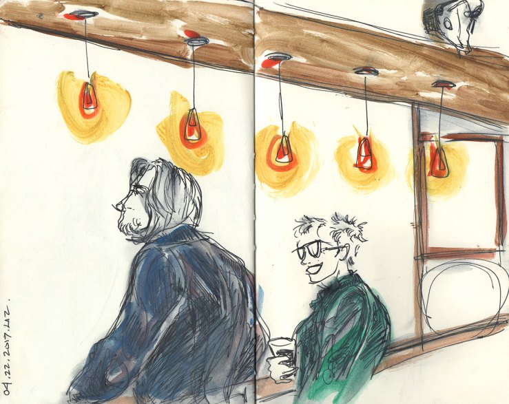 sketch of people in a bar