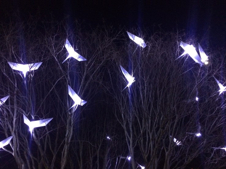 “L'Envol” by PITAYA; a flock of illuminated birds