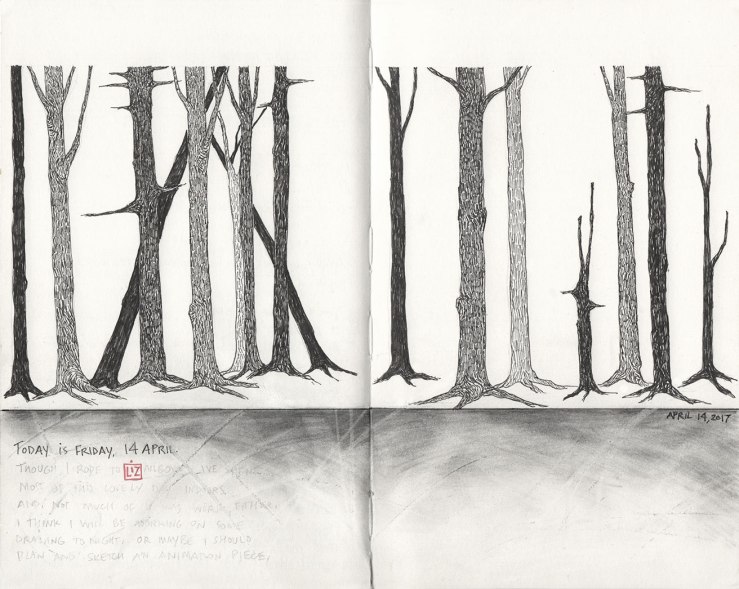 ink drawing of trees