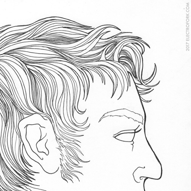 section of an ink drawing portrait