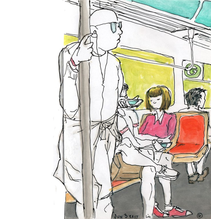 urban sketch: G train in color