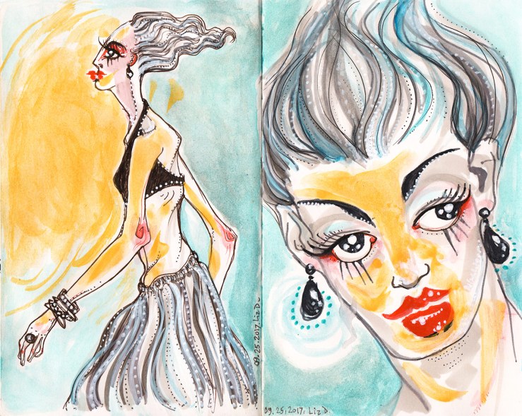 watercolor sketch, fashion