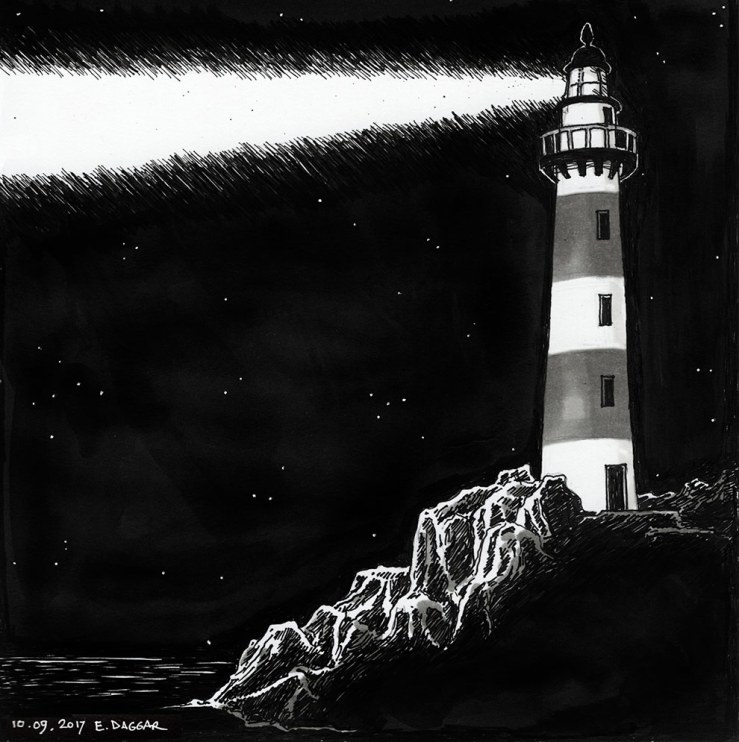 ink drawing of a lighthouse