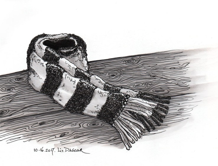 ink drawing of a scarf by E Daggar