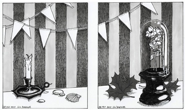 Inktober drawing of a still life