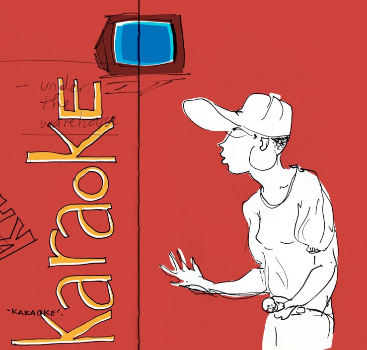 drawing of someone singing karake