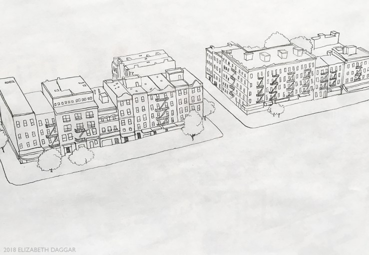 drawing of buildings from aerial view