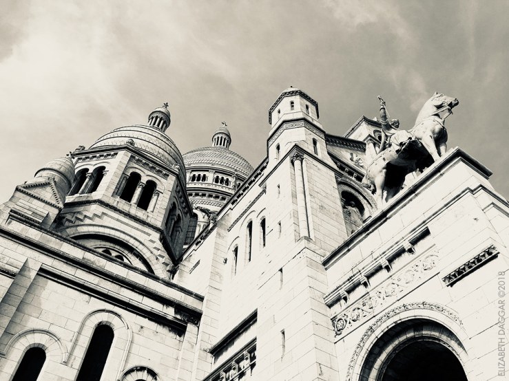 Sacre Coeur blackand white photo angle from below