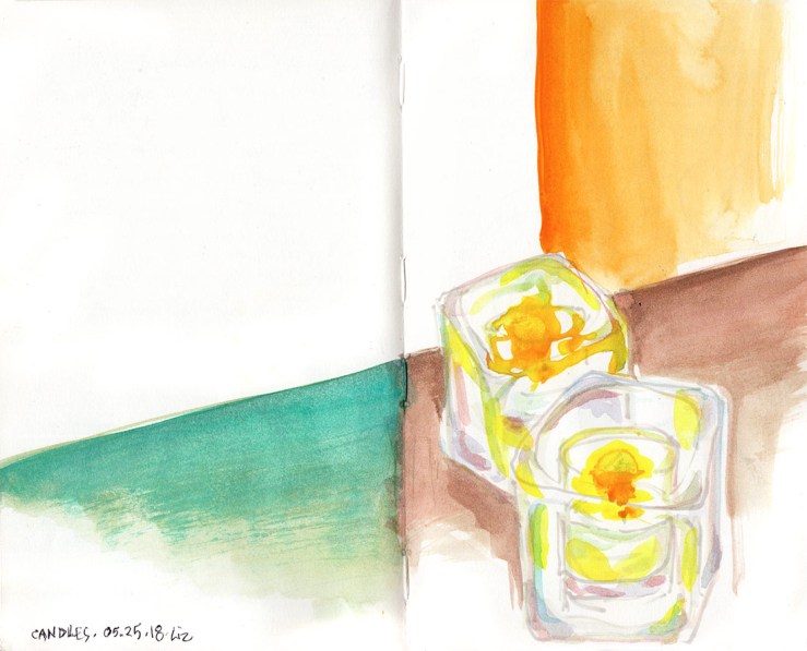 watercolor sketch of some candles, in normal color