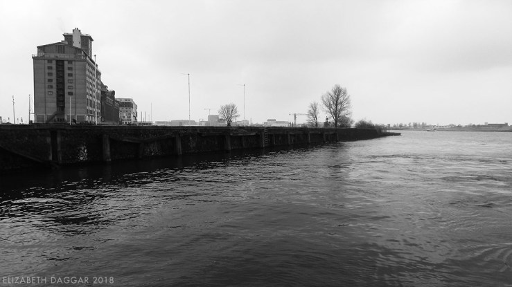 B&W photo of the shore where we catch the ferry