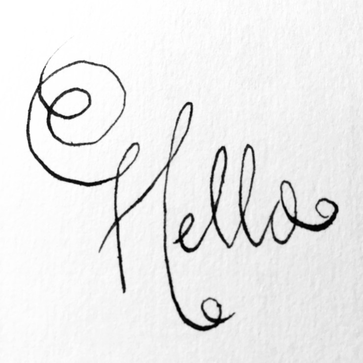 pen and ink "Hello" script