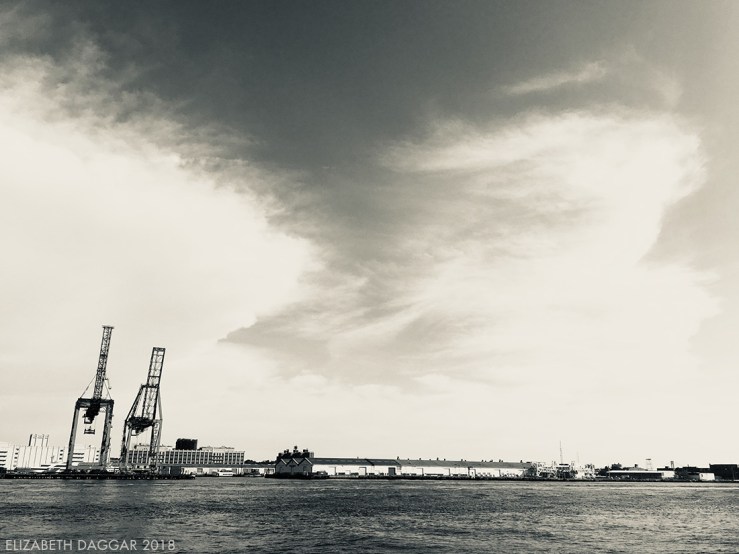 View of Red Hook industrial waterfront from Governors Island