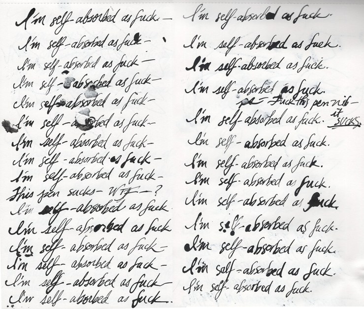 Repetition in ink of "I'm self-absorbed as fuck"