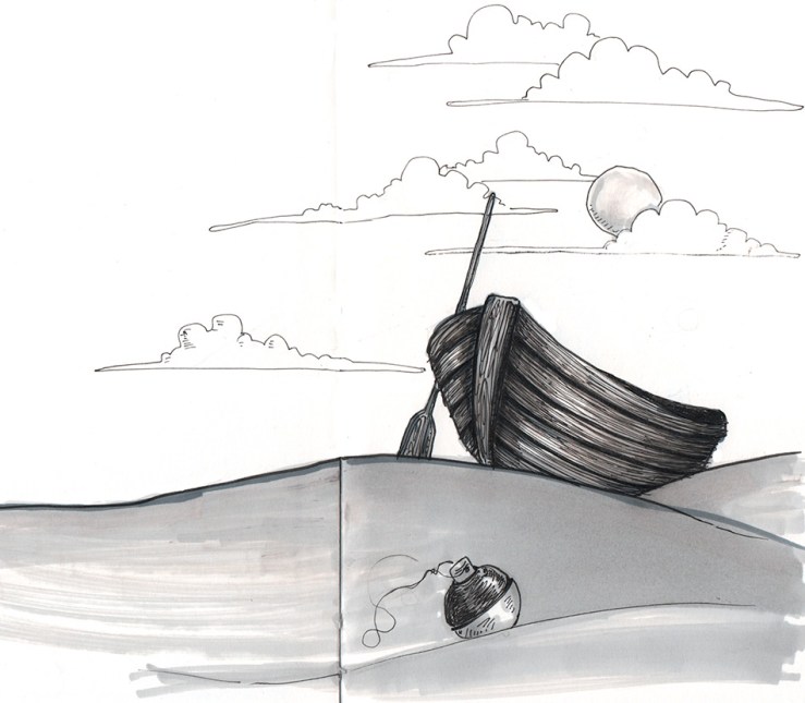 ink drawing of a dinghy