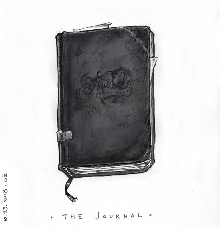 ink drawing of an old journal