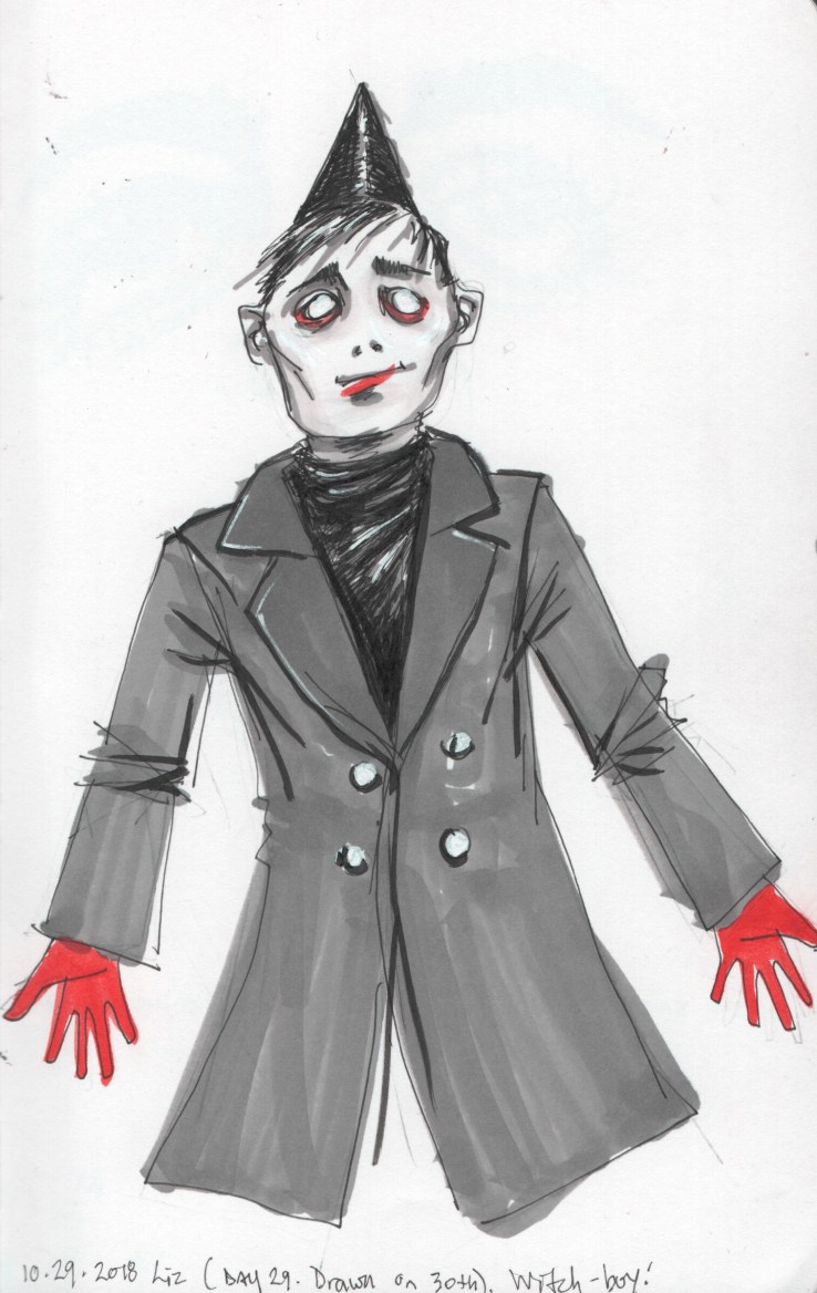 ink drawing of the witch-boy